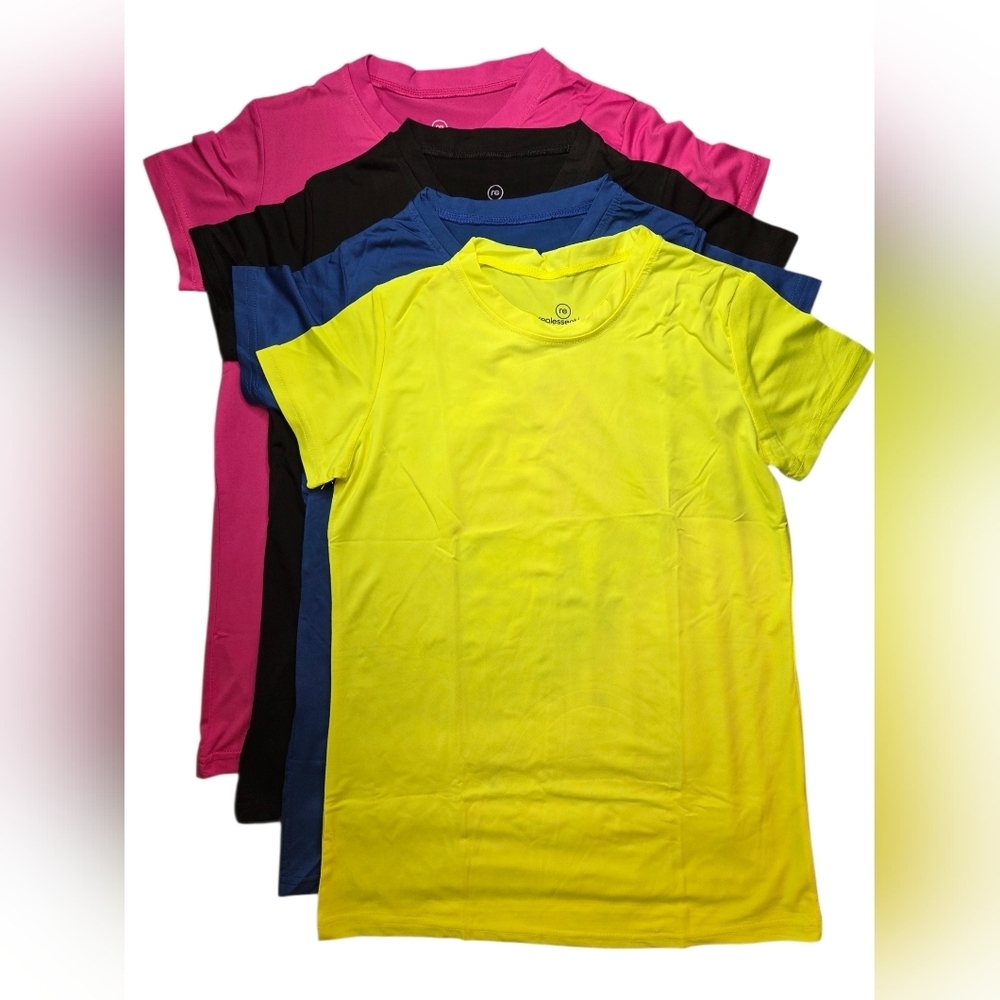 Real Essentials 4 Pack Girls Dry Fit Crew Athletic Tees Size Large